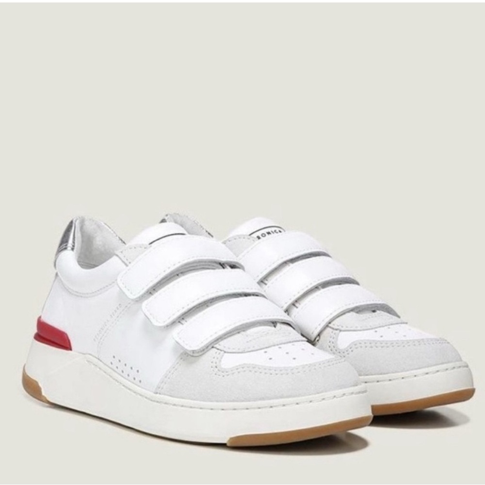 Veronica Beard Tizi Mix-Leather Low-Top Sneakers white 9.5
